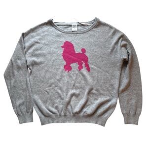 Vero Moda Pink Poodle Graphic Sweater Women’s Medium Grey Knit Crewneck